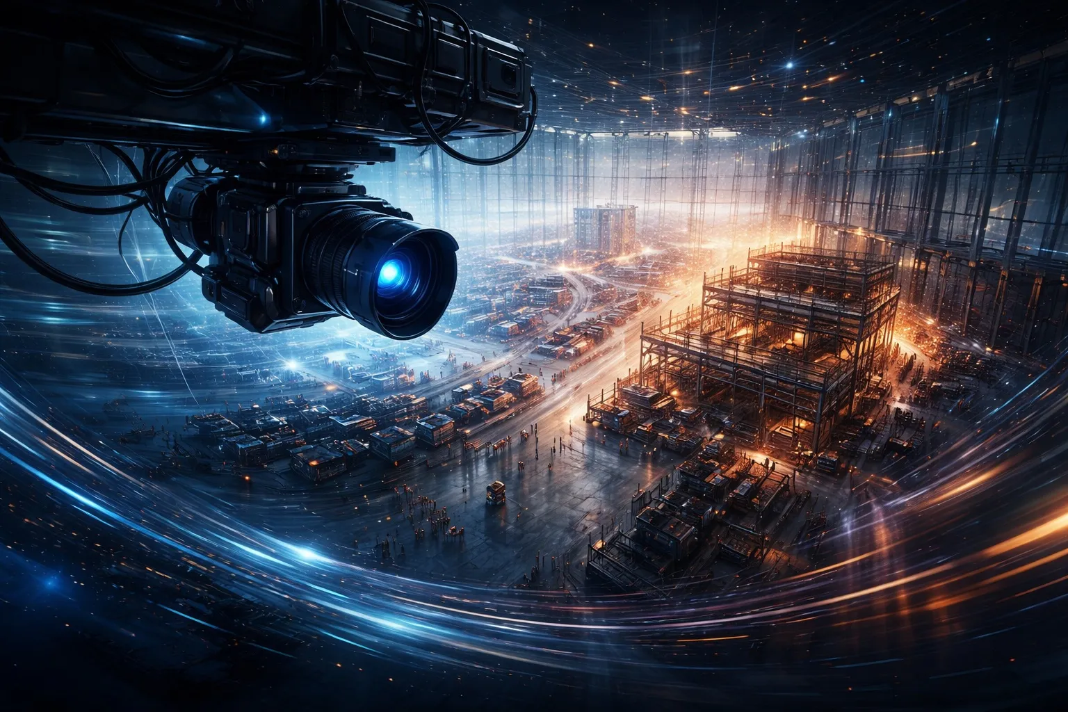 Timelapse camera overlooking a build site at night