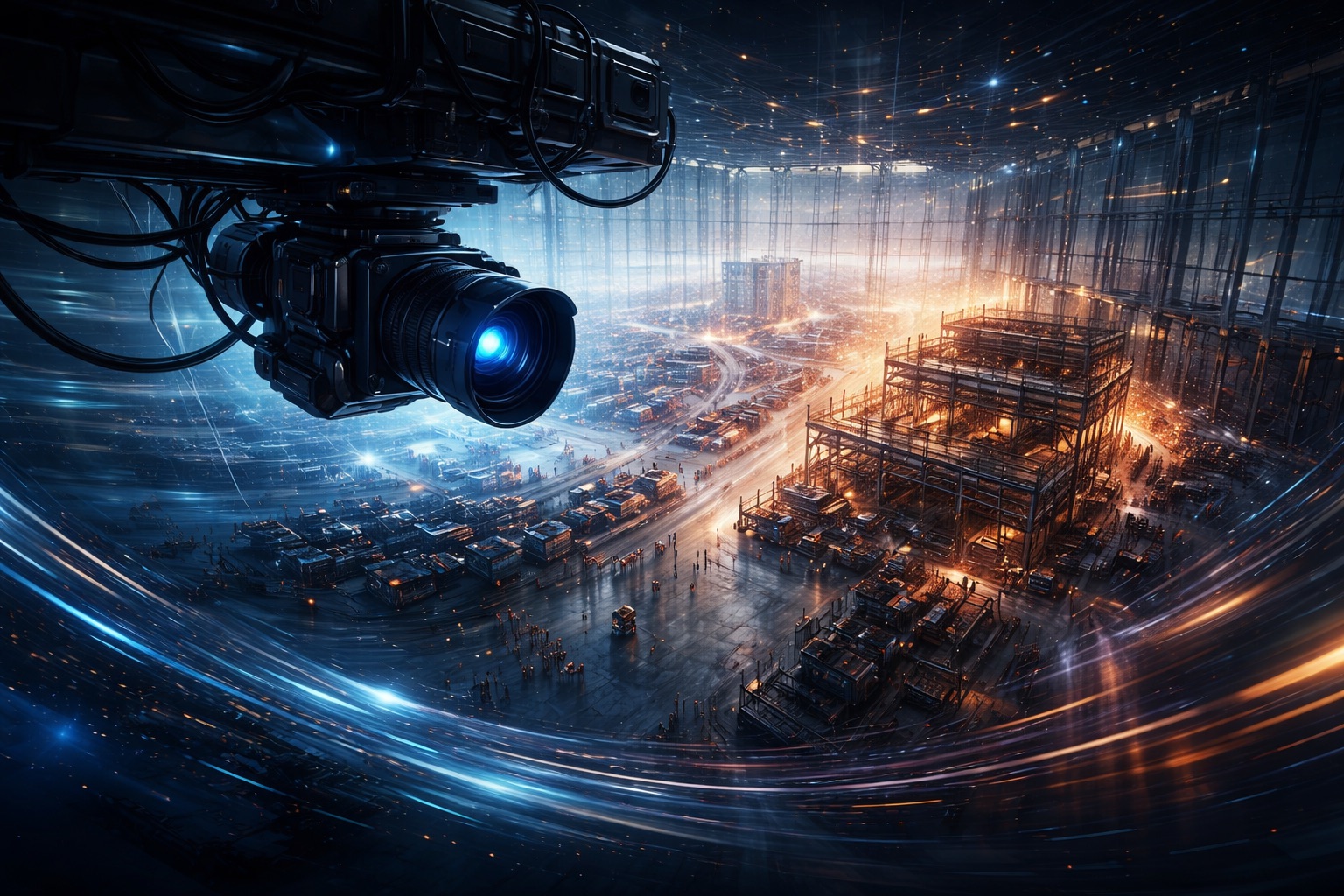 Timelapse camera overlooking a build site at night